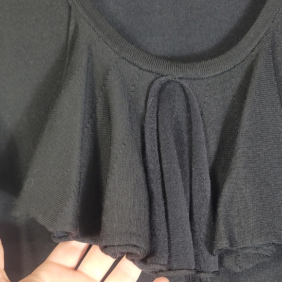Leon Max Knit Sweater Dress Size L Black Silk Long Sleeve Ruffle Money Modest - Picture 4 of 16